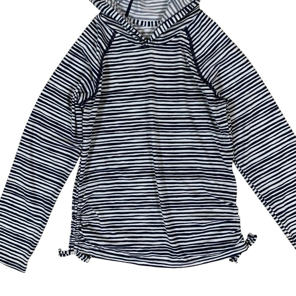 Garnet Hill Kids Striped Hoodie Rash Guard 8 Navy White Long Sleeve Swim - Picture 2 of 6